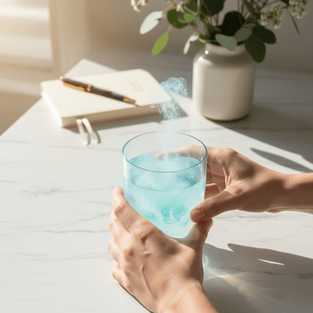 Electrolyte powder with fresh ingredients in overhead view