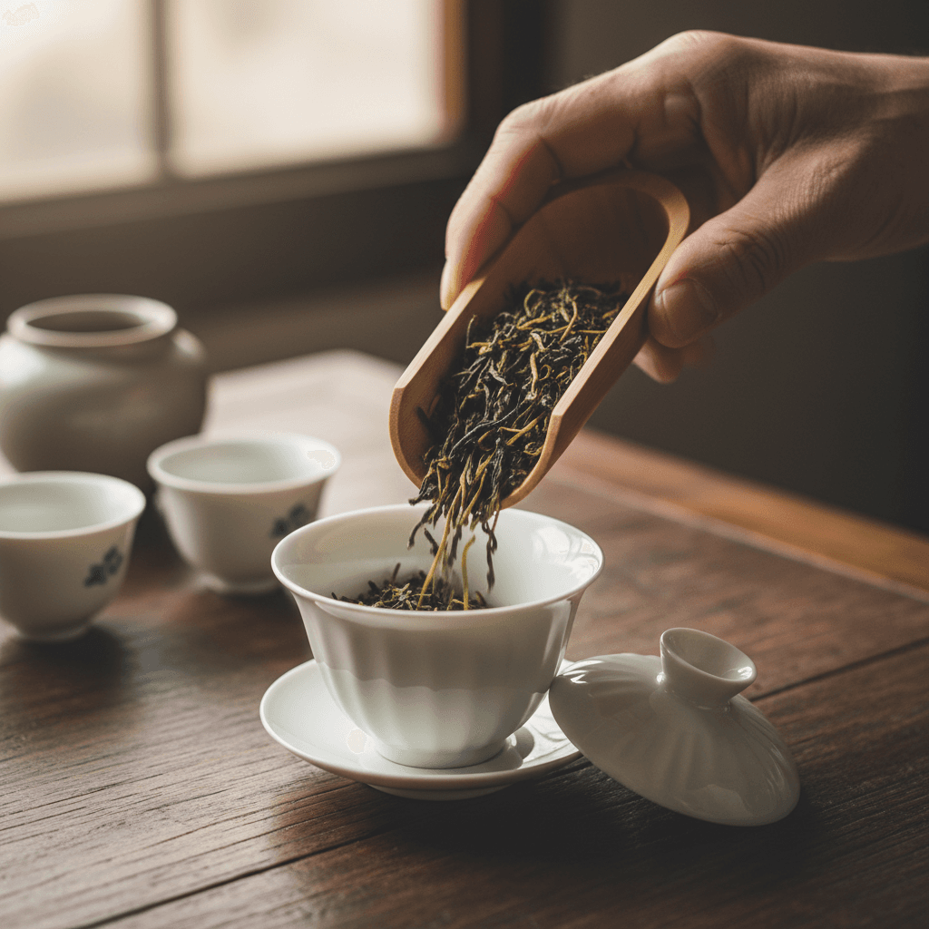 Flower tea in glass cup with warm natural light
