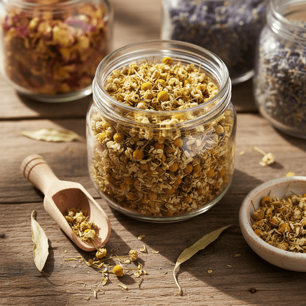 Flower tea blend with dried botanicals and herbs